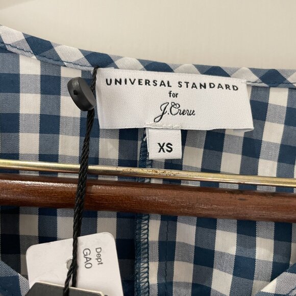 J. Crew Universal Standard Gingham Top Navy/White Tie Sleeve Size XS NWT - Picture 4 of 10